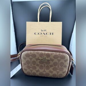 NWT Coach Tan and Brown Camera Crossbody Purse Bag